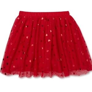 Girls Red Tulle Tutu Skirt Size L (10–12) Foil Heart Holiday
